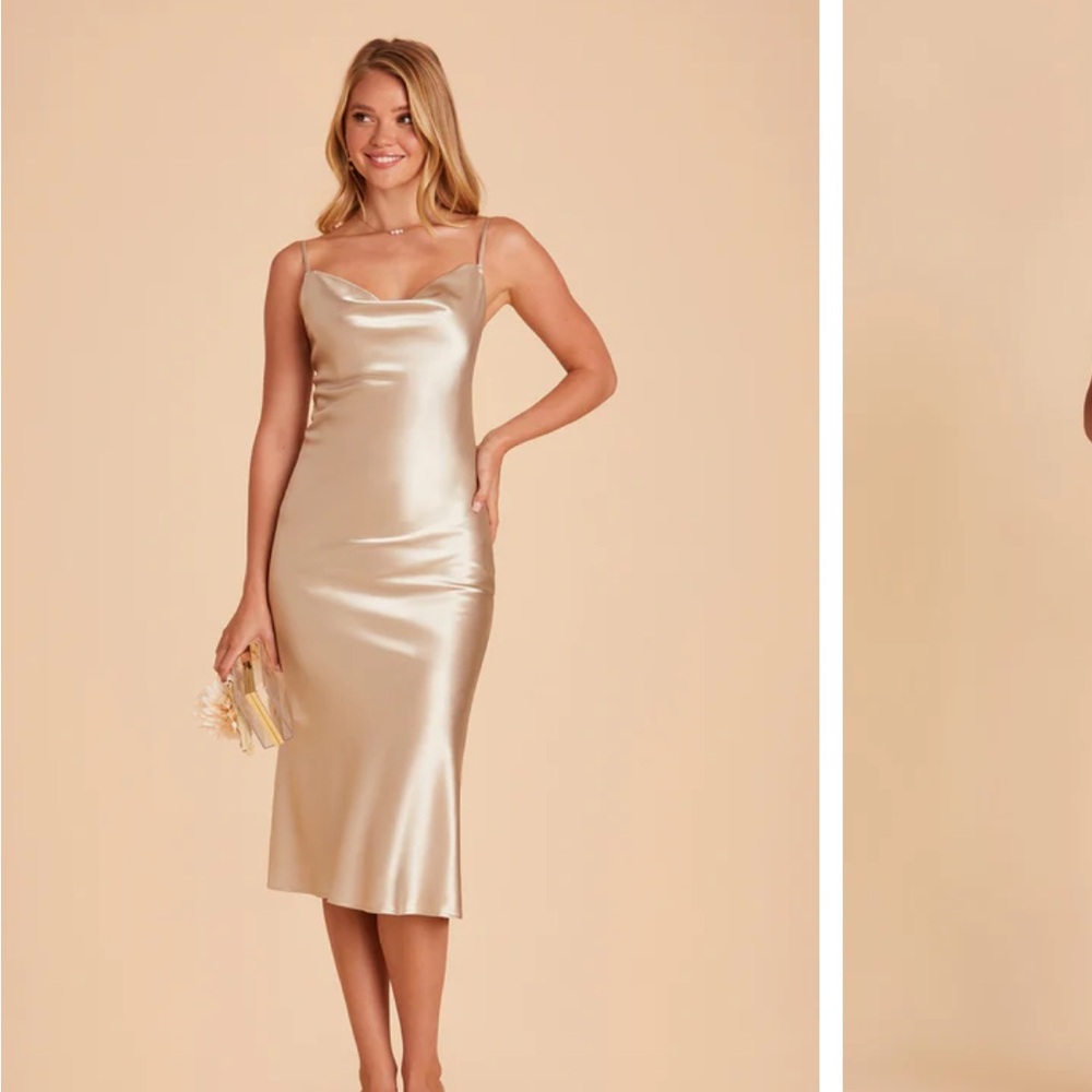 Birdy Grey Lisa Midi dress shiny satin neutral champagne size small